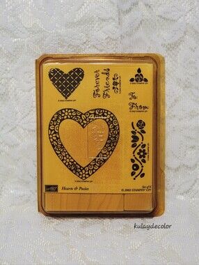 Retired Vintage 2002 Stampin’ Up! Hearts & Posies Rubber Stamp Set of 6 NEW Wood